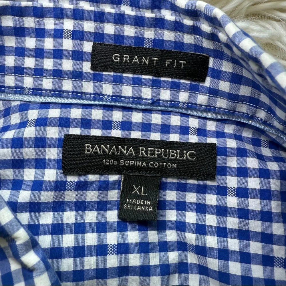 Banana Republic Grant Fit Supima Cotton Blue Gingham Button Down Shirt Size XL